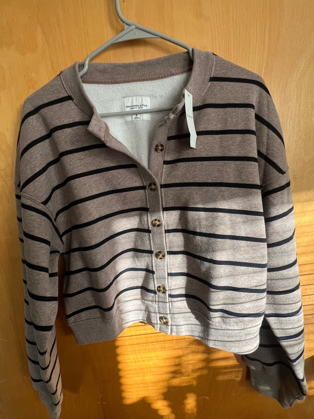 Abercrombie & Fitch Taupe and Black Striped Button-Up Cardigan